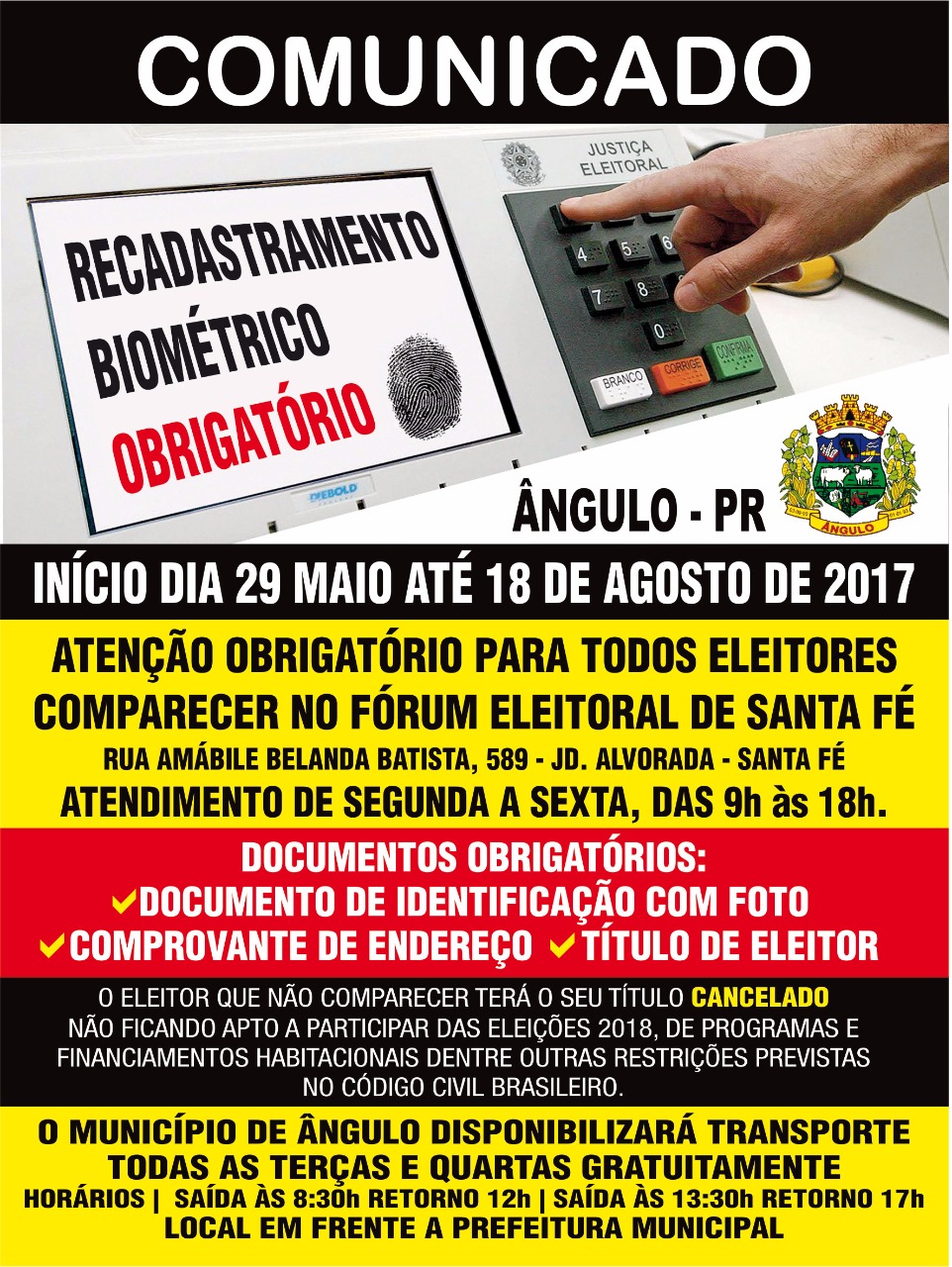 RECADASTRAMENTO BIOMÉTRICO OBRIGATÓRIO!!!